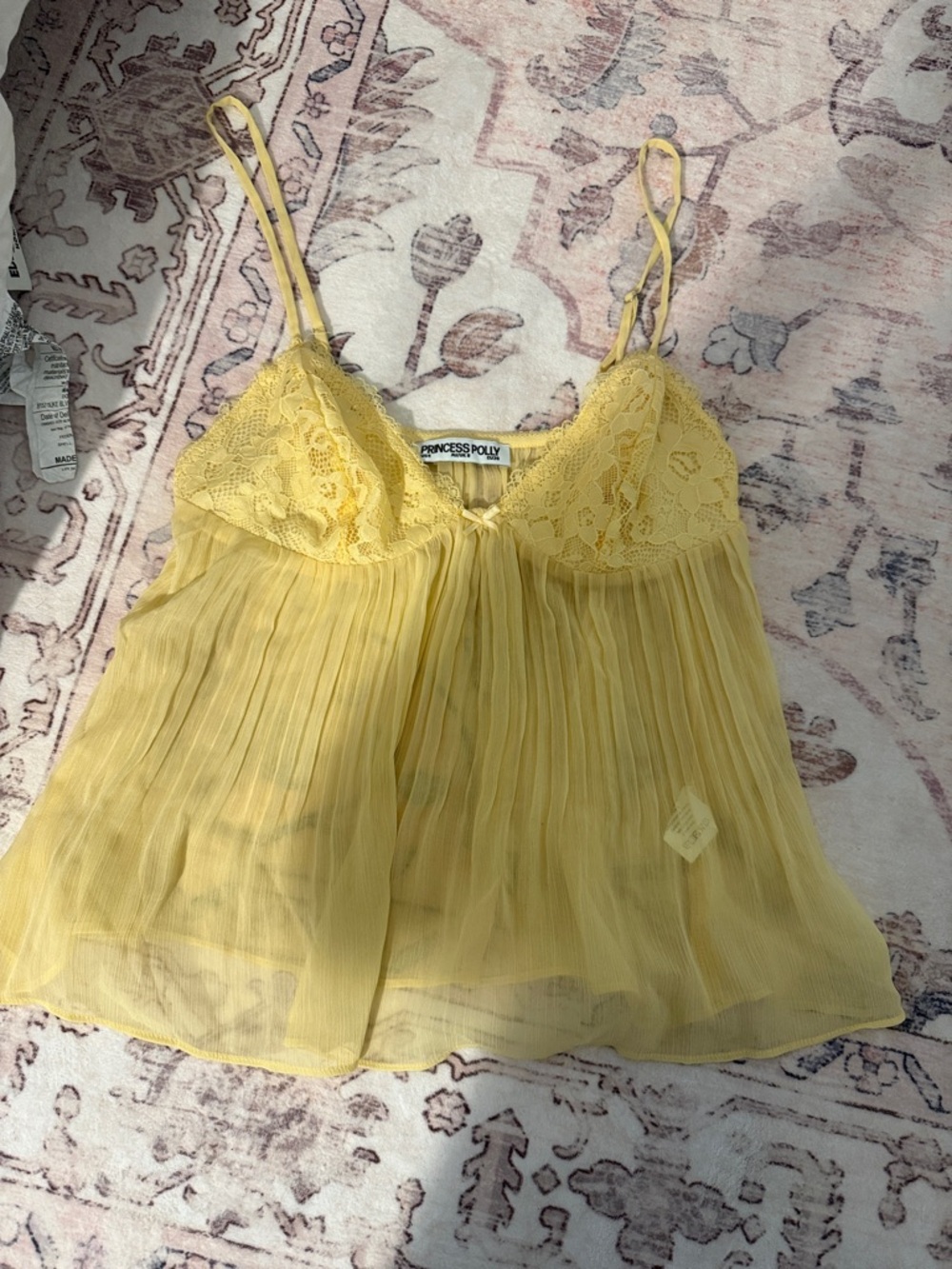 Princess Polly Yellow Lace Pleated Chiffon Cami